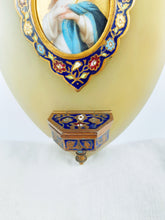 Load image into Gallery viewer, Holy Water Font, 19th Century Cloisonne, With Hand Painted Figure of Christ On Porcelain, set onto pale green onyx.