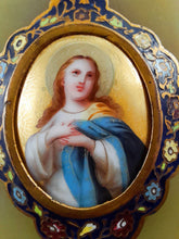 Load image into Gallery viewer, Holy Water Font, 19th Century Cloisonne, With Hand Painted Figure of Christ On Porcelain, set onto pale green onyx.