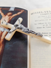 Load image into Gallery viewer, Antique Mother Of Pearl and Solid Silver Corpus Christi, Art Nouveau Pendant Cross, 8.5 x 4.5 cm, French circa 1870