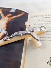 Load image into Gallery viewer, Antique Mother Of Pearl and Solid Silver Corpus Christi, Art Nouveau Pendant Cross, 8.5 x 4.5 cm, French circa 1870
