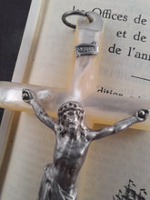 Load image into Gallery viewer, Antique Mother Of Pearl and Solid Silver Corpus Christi, Art Nouveau Pendant Cross, 8.5 x 4.5 cm, French circa 1870