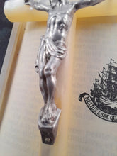 Load image into Gallery viewer, Antique Mother Of Pearl and Solid Silver Corpus Christi, Art Nouveau Pendant Cross, 8.5 x 4.5 cm, French circa 1870