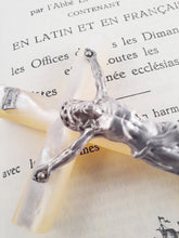 Load image into Gallery viewer, Antique Mother Of Pearl and Solid Silver Corpus Christi, Art Nouveau Pendant Cross, 8.5 x 4.5 cm, French circa 1870