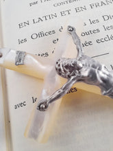 Load image into Gallery viewer, Antique Mother Of Pearl and Solid Silver Corpus Christi, Art Nouveau Pendant Cross, 8.5 x 4.5 cm, French circa 1870
