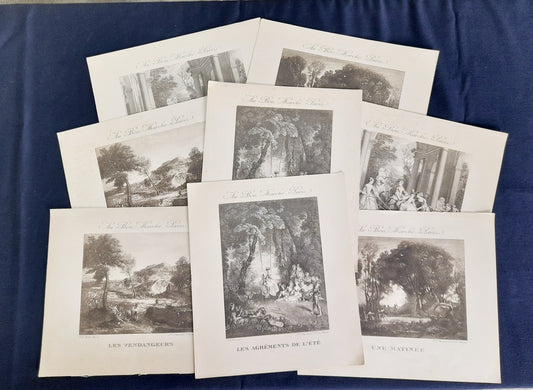 4 Le Bon Marché Art Prints after Lancret, Corot, Millet & Watteau, 33 × 28 cm