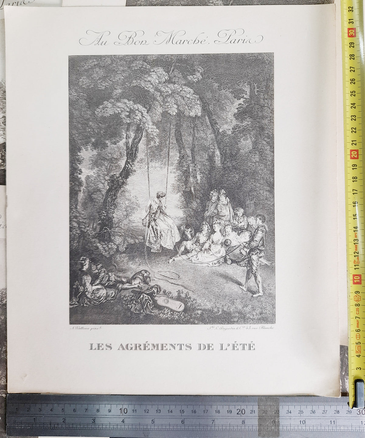 4 stampe d'arte Le Bon Marché su Lancret, Corot, Millet e Watteau, 33 × 28 cm