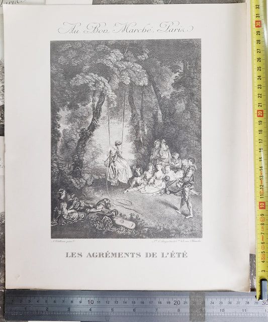 4 Le Bon Marché Art Prints after Lancret, Corot, Millet & Watteau, 33 × 28 cm