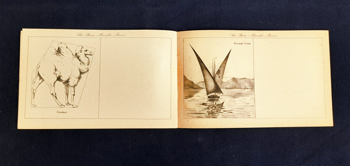 Cartolina cromolitografica promozionale francese intitolata "Mes Débuts artistiques" 6 libretti in condizioni eccellenti, molto rara