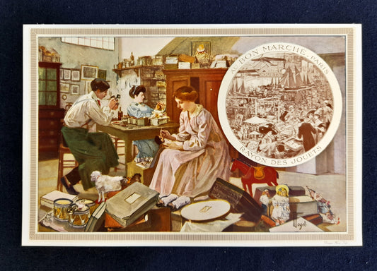 8 Au Bon Marché Department Publicity Cards, Dubillon Collection, c. 1900