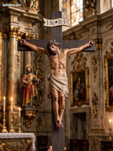 Charger l'image dans la galerie, Stunning Church Cross with Hand Carved and Hand Painted Corpus Christi. 77x31 cm in Excellent Condition Circa 1860