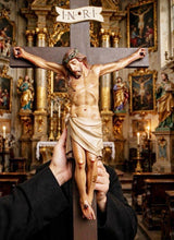 Load image into Gallery viewer, Stunning Church Cross with Hand Carved and Hand Painted Corpus Christi. 77x31 cm in Excellent Condition Circa 1860