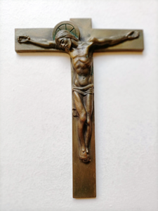SOLD Art Deco Bronze Wall Crucifix By J. HARTMANN German Sculptor 1920s, Solid Bronze Corpus Christi And Cross 19x14 Centimetres