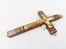 Load image into Gallery viewer, Antique Jerusalem Cross of Olive Wood inlaid with Mother of Pearl 19th Century, Superb Quality, 15 x 8 Centimetres
