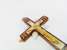 Load image into Gallery viewer, Antique Jerusalem Cross of Olive Wood inlaid with Mother of Pearl 19th Century, Superb Quality, 15 x 8 Centimetres
