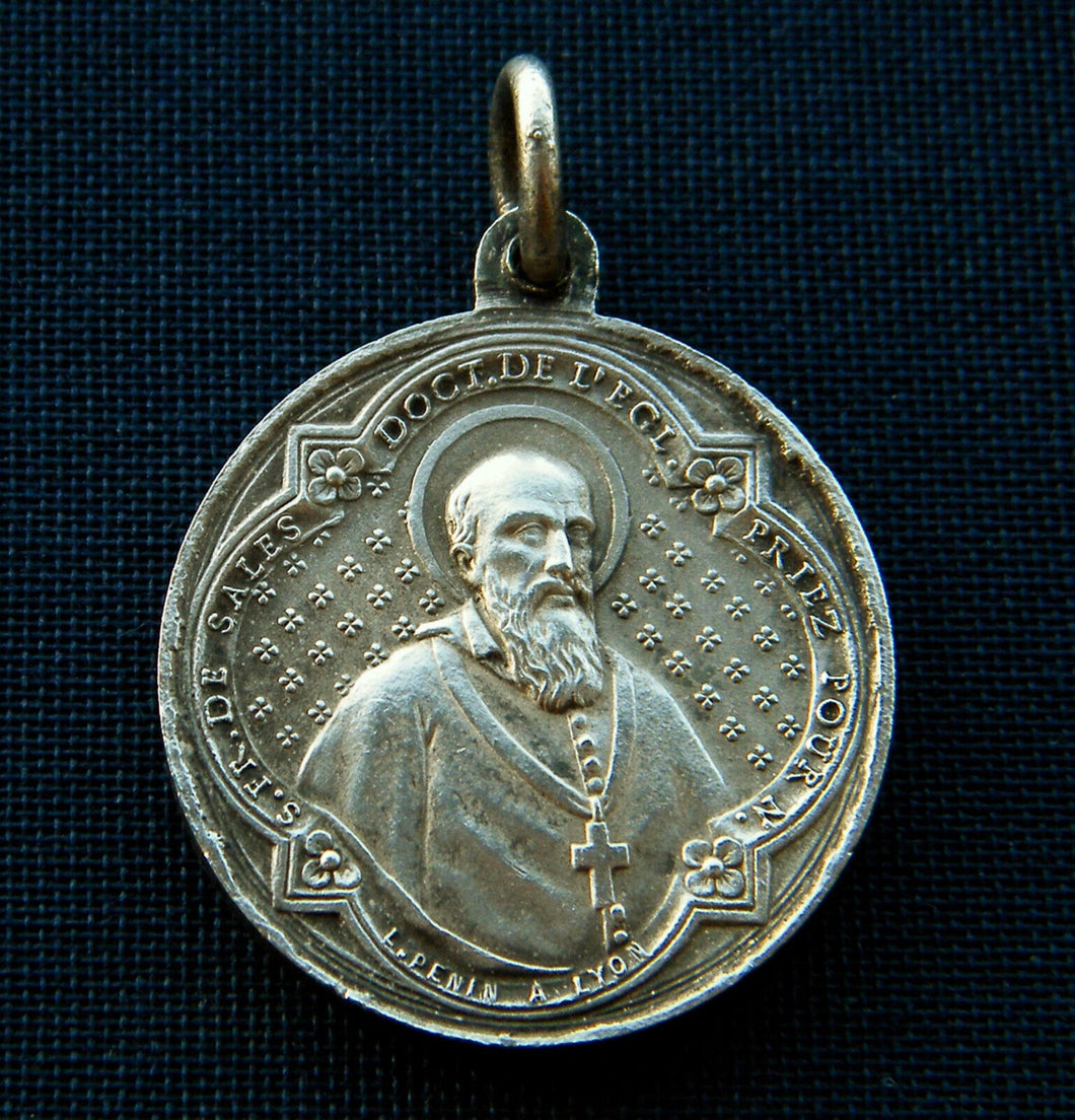 SOLD Very Rare Christian Pendant Medal By Ludovic Penin of Lyons, Saint Francis De Sales With Saint Jane Francis Chantal Circa 1860