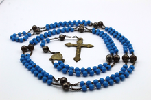Load image into Gallery viewer, SOLD Rare 15 Decade Nun&#39;s Rosary, Opaline Hail Mary Beads and Steel Our Father Beads, Large Bronze Cross and Link Medal, Lourdes Souvenir 18th C