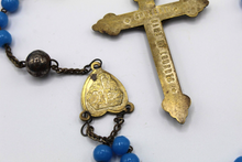 Load image into Gallery viewer, Rare 15 Decade Nun&#39;s Rosary, Opaline Hail Mary Beads and Steel Our Father Beads, Large Bronze Cross and Link Medal, Lourdes Souvenir 18th C