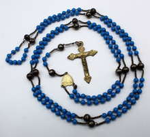 Load image into Gallery viewer, Rare 15 Decade Nun&#39;s Rosary, Opaline Hail Mary Beads and Steel Our Father Beads, Large Bronze Cross and Link Medal, Lourdes Souvenir 18th C