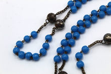 Load image into Gallery viewer, SOLD Rare 15 Decade Nun&#39;s Rosary, Opaline Hail Mary Beads and Steel Our Father Beads, Large Bronze Cross and Link Medal, Lourdes Souvenir 18th C