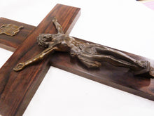Load image into Gallery viewer, Antique Chapel Cross, Cast Bronze Corpus Christi By Francisco Escudero, Mounted On Straight Grained Ebony, Circa 1890