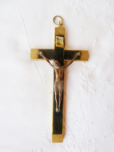 Antique Profession Crucifix, French, Handmade in Bronze Inlaid With Ebony Early 18th Century, Rare, 16 x 8.5 Centimetres