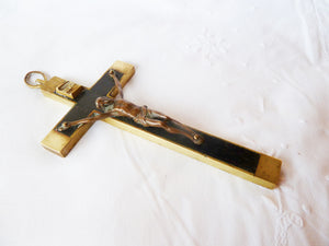 Antique Profession Crucifix, French, Handmade in Bronze Inlaid With Ebony Early 18th Century, Rare, 16 x 8.5 Centimetres