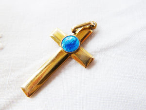Antique Pendant Cross 22 carat Rolled Gold With Enamel of The Virgin Mary, 2.8 x 2 centimetres, 2.2 grams