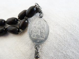 SOLD Antique Seven Sorrows Rosary, Rare Pure Aluminium Medals With Hand Carved Ebony Beads, Hallmarked, Circa 1860