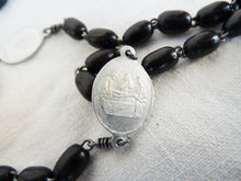 Load image into Gallery viewer, SOLD Antique Seven Sorrows Rosary, Rare Pure Aluminium Medals With Hand Carved Ebony Beads, Hallmarked, Circa 1860