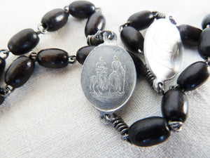 SOLD Antique Seven Sorrows Rosary, Rare Pure Aluminium Medals With Hand Carved Ebony Beads, Hallmarked, Circa 1860