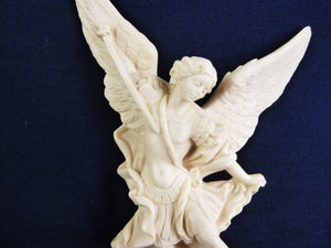 Archangel Michael Defeating The Devil by Amilcare Santini In Faux Ivory on Marble Base, Circa 1960