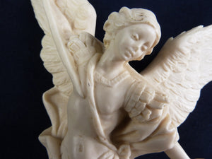 Archangel Michael Defeating The Devil by Amilcare Santini In Faux Ivory on Marble Base, Circa 1960