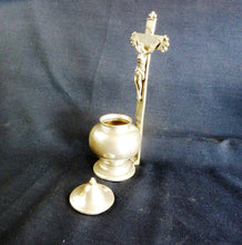Load image into Gallery viewer, Holy Water Font, Antique Pewter Stoup, Crowned Rose Insignia On Base, Circa 1860