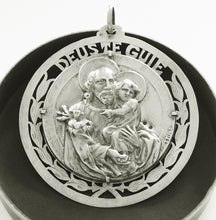 Load image into Gallery viewer, SOLD Silver Christian Medal, Saint Joseph With Jesus, Portuguese, Hallmarked, 5.6 Centimetres Diameter, Signed TTUNA