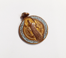 Load image into Gallery viewer, SOLD Saint Benedict Medal, Struck For 1400th Aniversary of Birth of Saint Benedict, Enamelled Bronze By Desedirious Lenz 1880 Extremely Rare