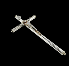 Laden Sie das Bild in den Galerie-Viewer, Antique Chapel Cross, Chromed Bronze, Lourdes Souvenir, 25 x 13 Centimetres, Circa 1890 Ships Duty Paid