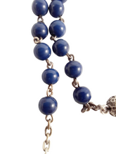 Load image into Gallery viewer, Antique 1st Communion Rosary, Art Nouveau, Art Glass Beads, Five Decade, Silver Our Father Beads, Circa 1890, 42 cm