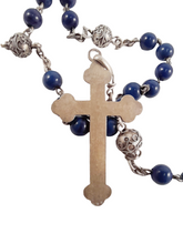 Load image into Gallery viewer, Antique 1st Communion Rosary, Art Nouveau, Art Glass Beads, Five Decade, Silver Our Father Beads, Circa 1890, 42 cm