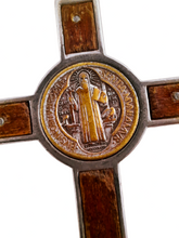 Load image into Gallery viewer, Saint Benedict Cross, Silver Plated Bronze Benedictine Cross, Oak Inserts, Early 20th Century