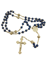 Load image into Gallery viewer, Antique 1st Communion Rosary, Art Nouveau, Art Glass Beads, Five Decade, Silver Our Father Beads, Circa 1890, 42 cm