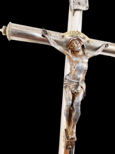 Laden Sie das Bild in den Galerie-Viewer, Antique Chapel Cross, Chromed Bronze, Lourdes Souvenir, 25 x 13 Centimetres, Circa 1890 Ships Duty Paid