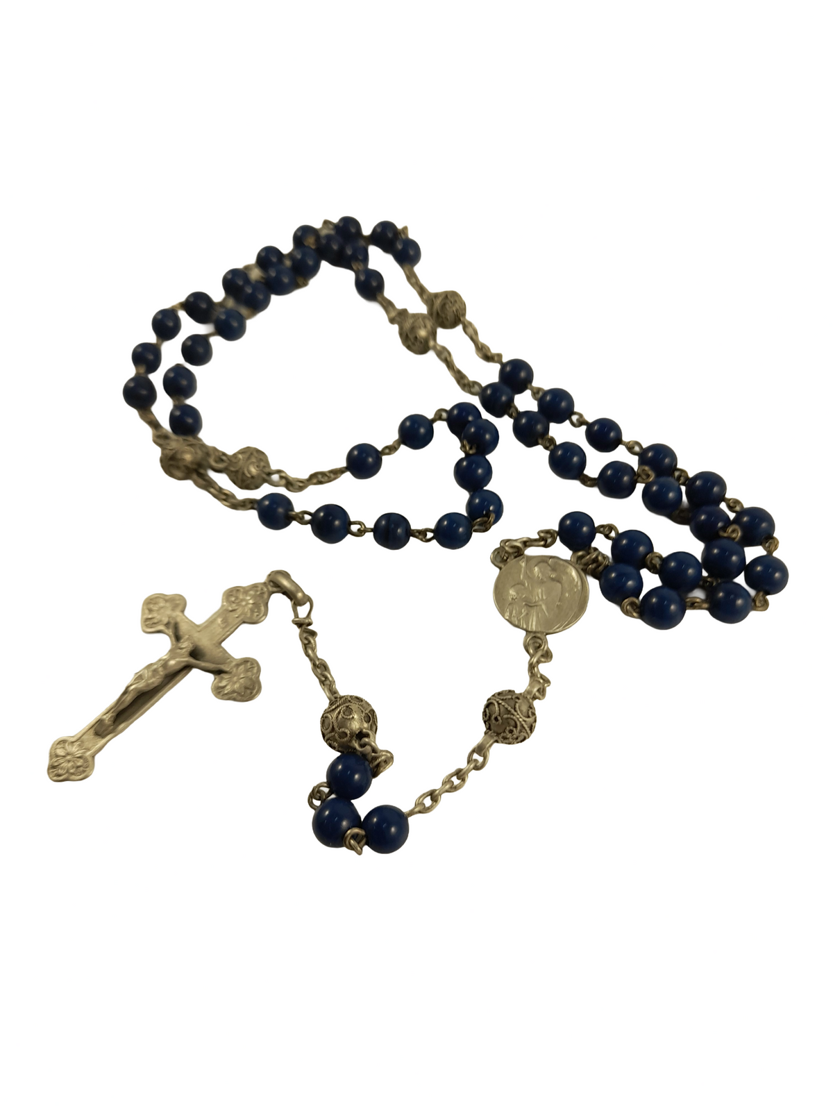 Antique French Art Glass Rosary with Silver Our Father Beads, 42 cm, c. 1890
