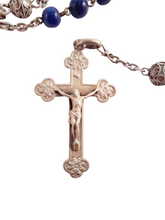 Load image into Gallery viewer, Antique 1st Communion Rosary, Art Nouveau, Art Glass Beads, Five Decade, Silver Our Father Beads, Circa 1890, 42 cm