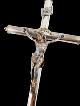 Laden Sie das Bild in den Galerie-Viewer, Antique Chapel Cross, Chromed Bronze, Lourdes Souvenir, 25 x 13 Centimetres, Circa 1890 Ships Duty Paid