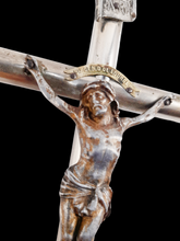 Laden Sie das Bild in den Galerie-Viewer, Antique Chapel Cross, Chromed Bronze, Lourdes Souvenir, 25 x 13 Centimetres, Circa 1890 Ships Duty Paid