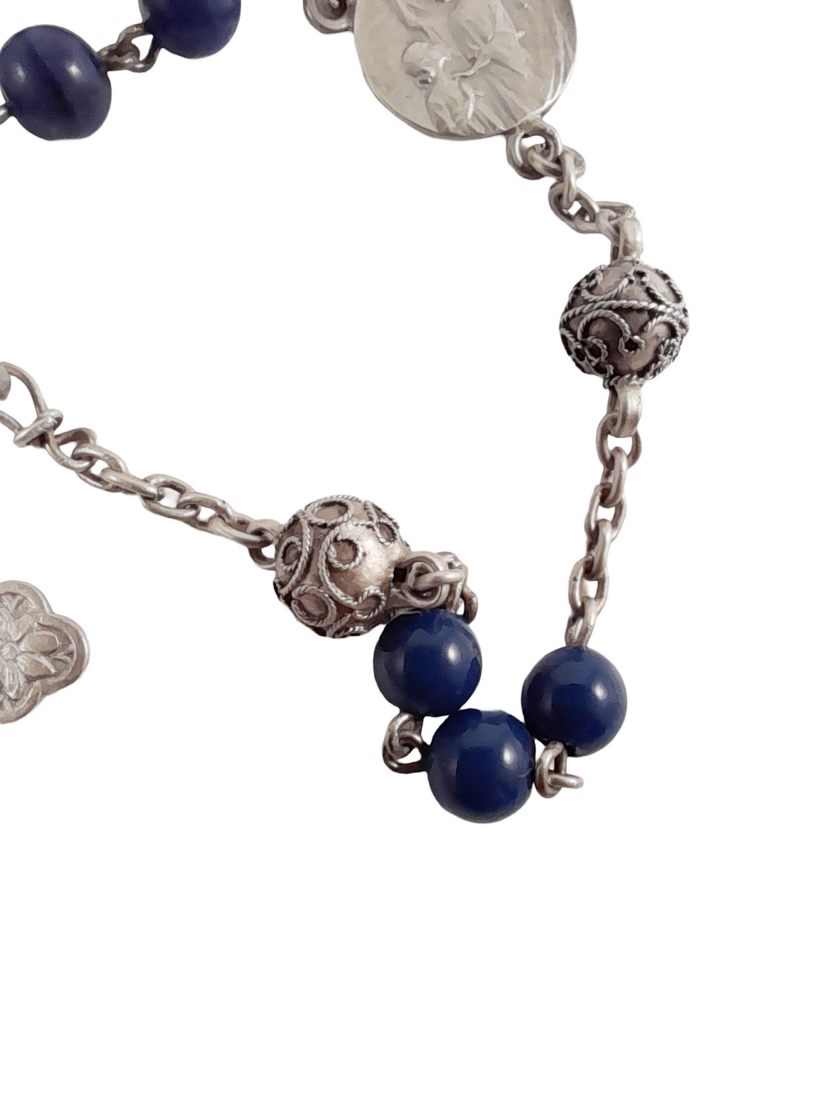 Antique French Art Glass Rosary with Silver Our Father Beads, 42 cm, c. 1890