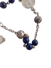 Load image into Gallery viewer, Antique 1st Communion Rosary, Art Nouveau, Art Glass Beads, Five Decade, Silver Our Father Beads, Circa 1890, 42 cm