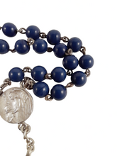 Load image into Gallery viewer, Antique 1st Communion Rosary, Art Nouveau, Art Glass Beads, Five Decade, Silver Our Father Beads, Circa 1890, 42 cm