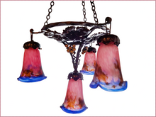 Load image into Gallery viewer, Art Nouveaux Chandelier by Muller Frères of Lunneville, 4 Shades, Hand Made, Perfect Condition - FREE SHIPPING