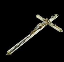 Laden Sie das Bild in den Galerie-Viewer, Antique Chapel Cross, Chromed Bronze, Lourdes Souvenir, 25 x 13 Centimetres, Circa 1890 Ships Duty Paid